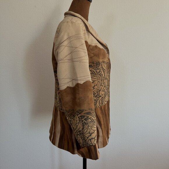 Coldwater Creek Women Size 12 Multi MixedPrint Faux Suede Contrast Stitch Jacket - Picture 4 of 14